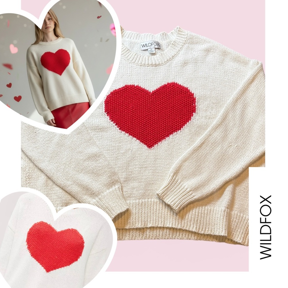 Wildfox Heart Struck Oversized Cotton Knit Sweater XL